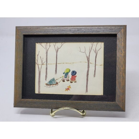 Vintage Hand Drawn/Painted Framed Picture Unknown Artist Unsigned Winter Tree - Picture 1 of 4